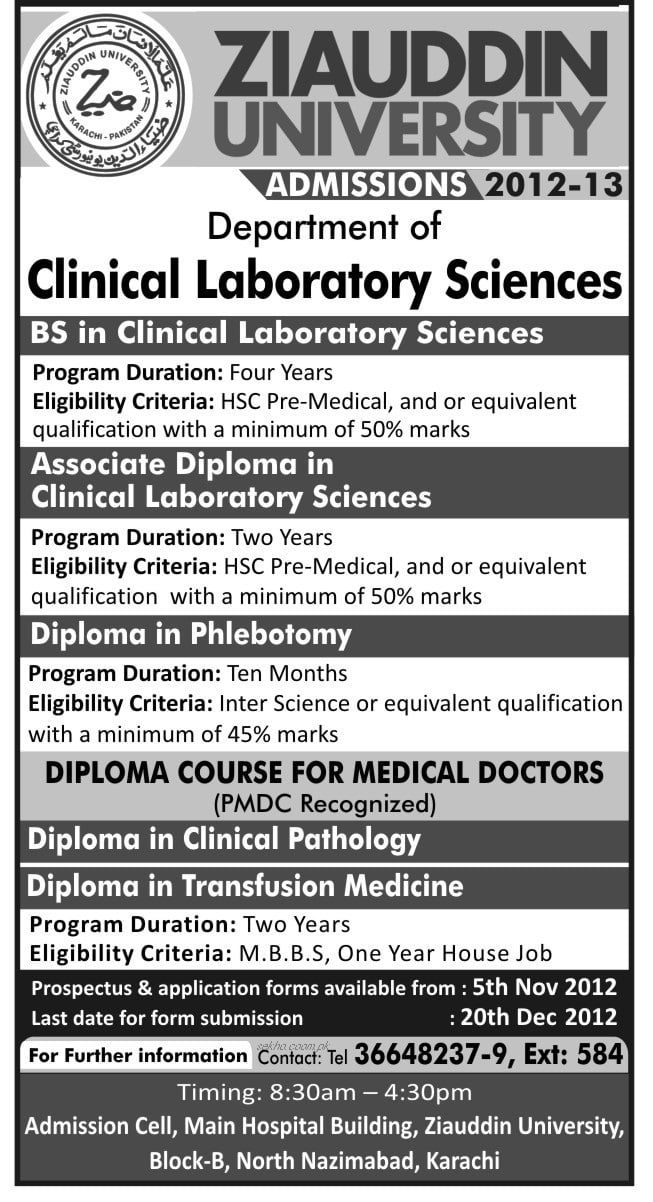 ziauddin-university-clinical-laboratory-sciences-admissions-2014