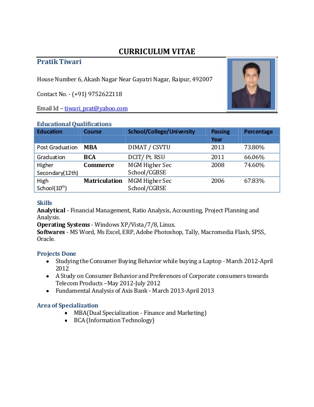 Free download format for resume for freshers