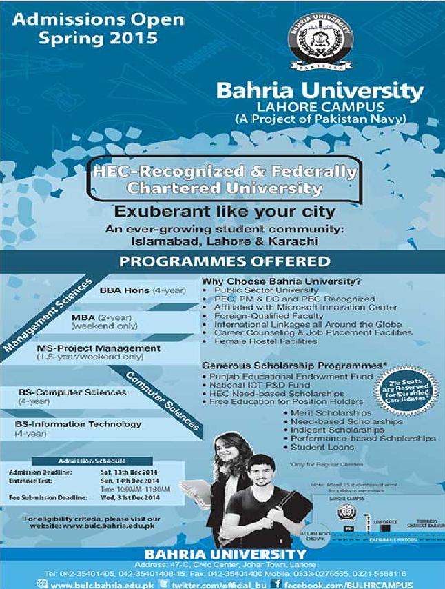 bahria university spring admission 2021 last date