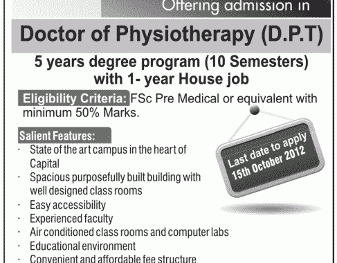 Sarhad University of Doctor of Physiotherapy (DPT) admissions 2012