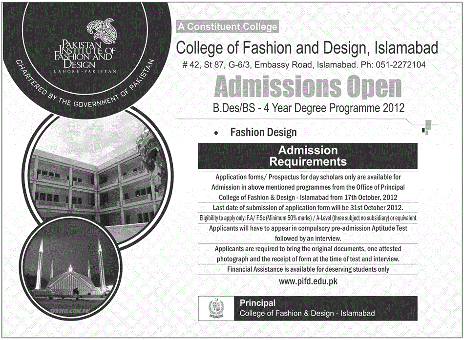College Of Fashion And Design Islamabad Admissions 2012