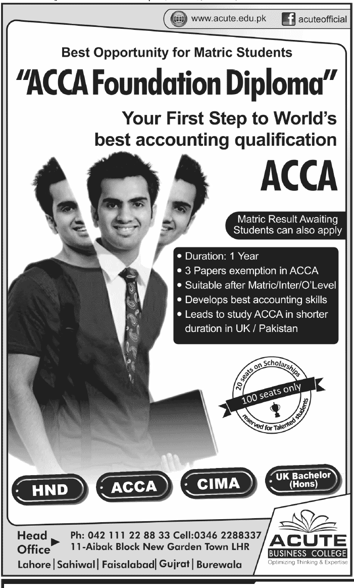 Best Opportunity For Matric Students Acca Foundation Diploma 2013