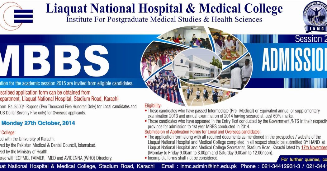 Liaquat National Hospital And Medical College Admission For Session 2022. 