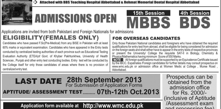 Women Medical And Dental College Abbottabad Admission