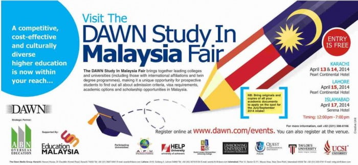 Dawn Study in Malaysia Fair 2014 in Karachi, Lahore, Islamabad