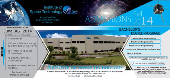 Institute Of Space Technology Ist Islamabad Bachelors Admission 2014