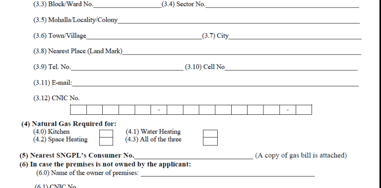 Sui Northern Gas New Connection Application Form