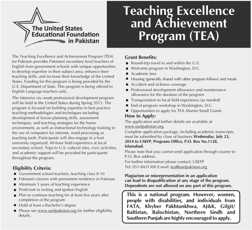 USEFP Teaching Excellence And Achievement TEA Program 2014