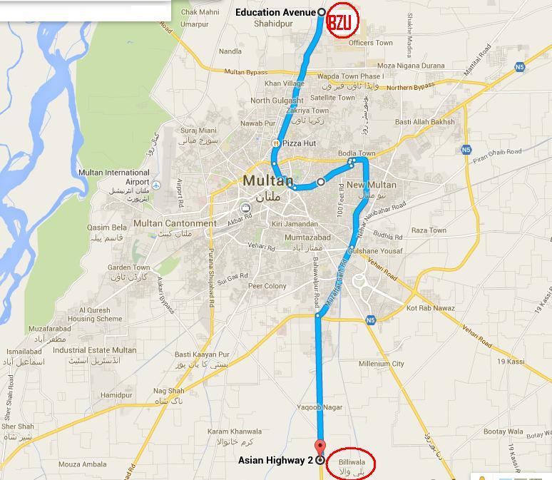 Multan Metro Bus Project Route Map, Stops Final Details Pictures