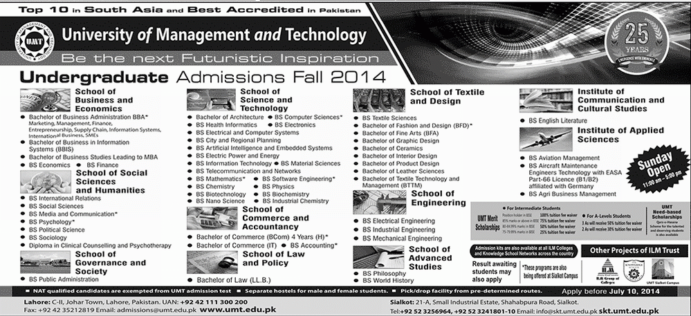 Umt Undergraduate Admissions 2014
