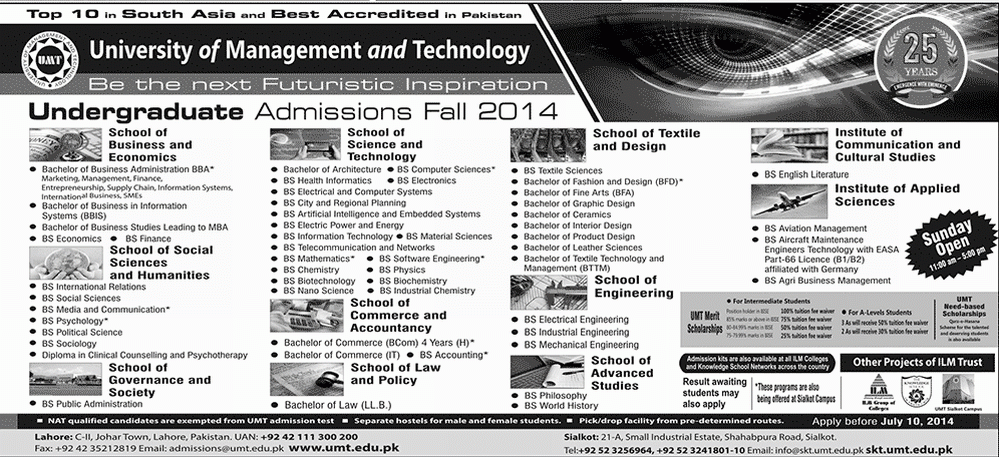 UMT Undergraduate Admissions 2014 