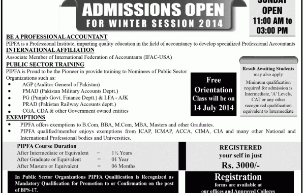 PIPFA Admissions 2014 Winter Session