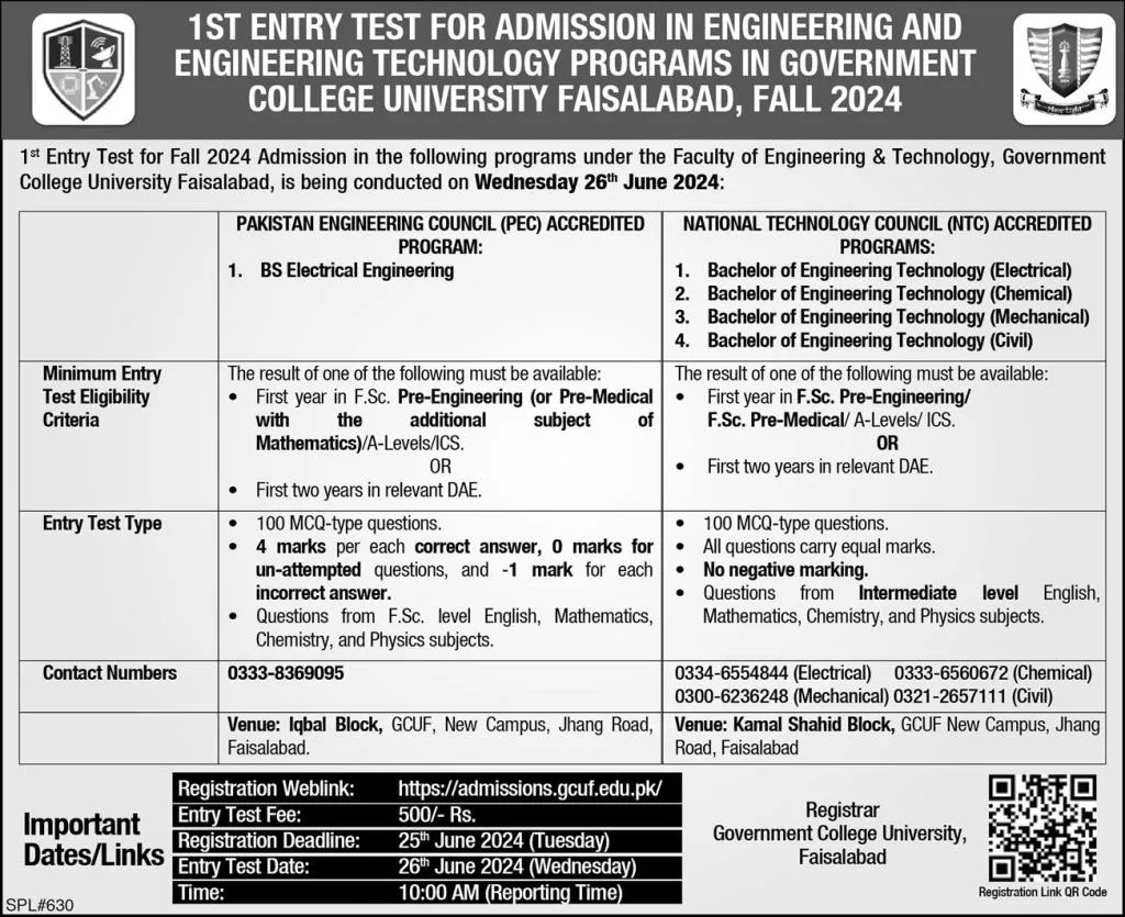 Government College Faisalabad Admission 2024