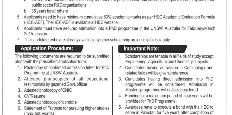 HEC PhD Scholarships In Australia 2015 Criteria For Pakistani Students