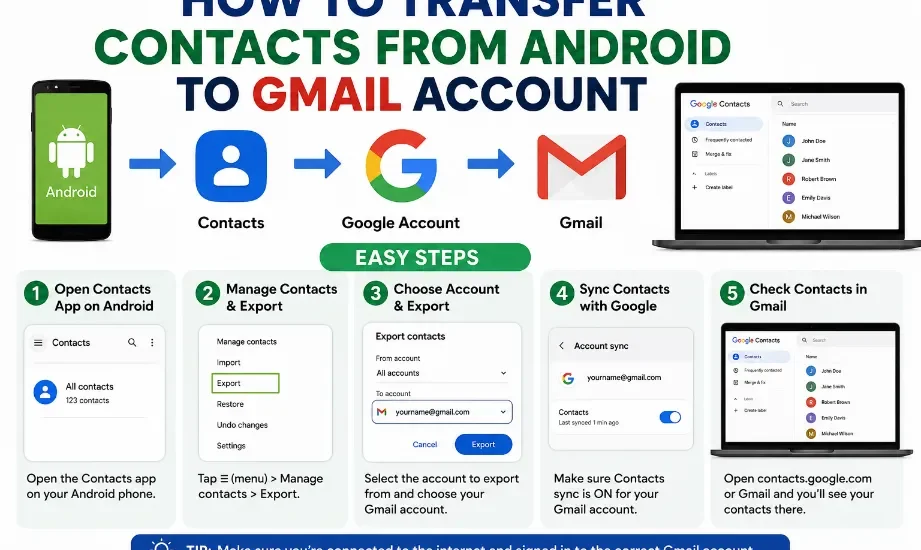 How To Transfer Contacts From Android To Gmail Account