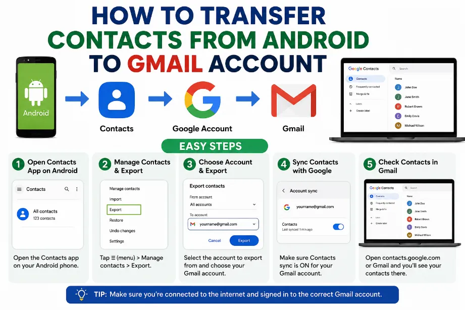 How To Transfer Contacts From Android To Gmail Account