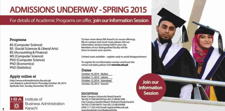 IBA Karachi Spring Admission 2015 BS, MS, PhD Form, Last Date