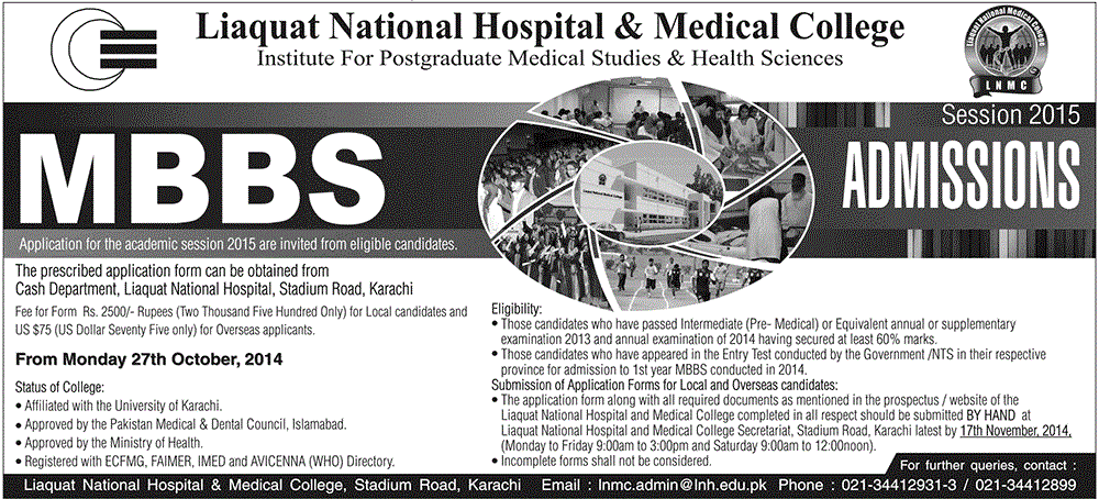 Liaquat National Hospital And Medical College Mbbs Admission 2015 Merit List