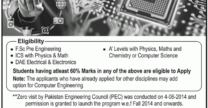 UCP BS Computer Engineering Admission 2014 Entry Test Result, Merit List