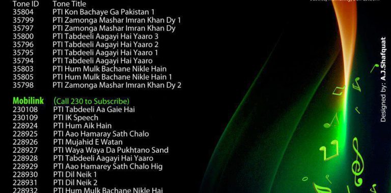 PTI Callers tunes for warid, Mobilink, Jazz, Ufone, Telenor