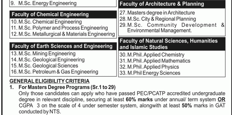 UET Lahore Masters, M.Phil Engineering Admissions 2014-2015 Form, Date