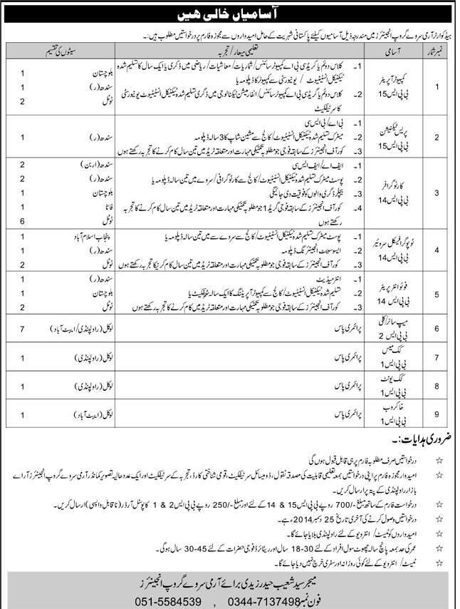 Headquarters Army Survey Group Engineers Jobs 2014 Form, Last Date Advertisment