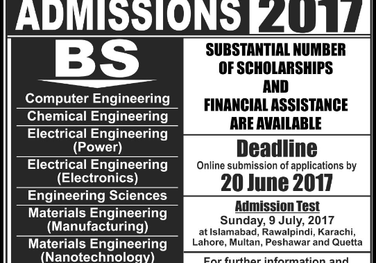 GIKI Undergraduate Admission 2017 Form Apply Online