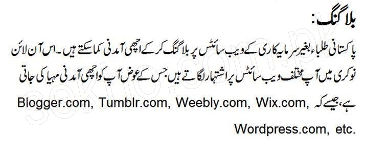 Online Jobs In Pakistan At Home For Students In Urdu Blogging