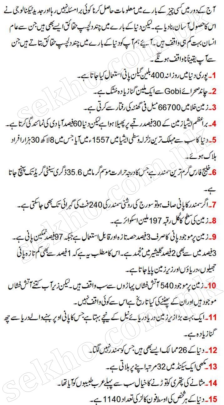 interesting information about world in urdu