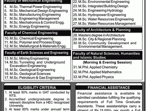 UET Lahore Postgraduate Admissions 2017 MSc, Mphil, PhD Form, Last Date