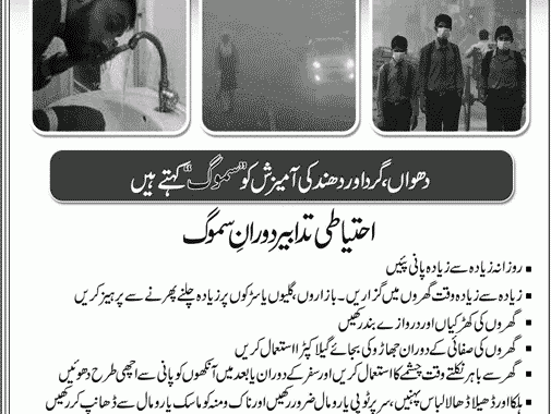Protect Yourself From Smog in Pakistan in Urdu Precautions