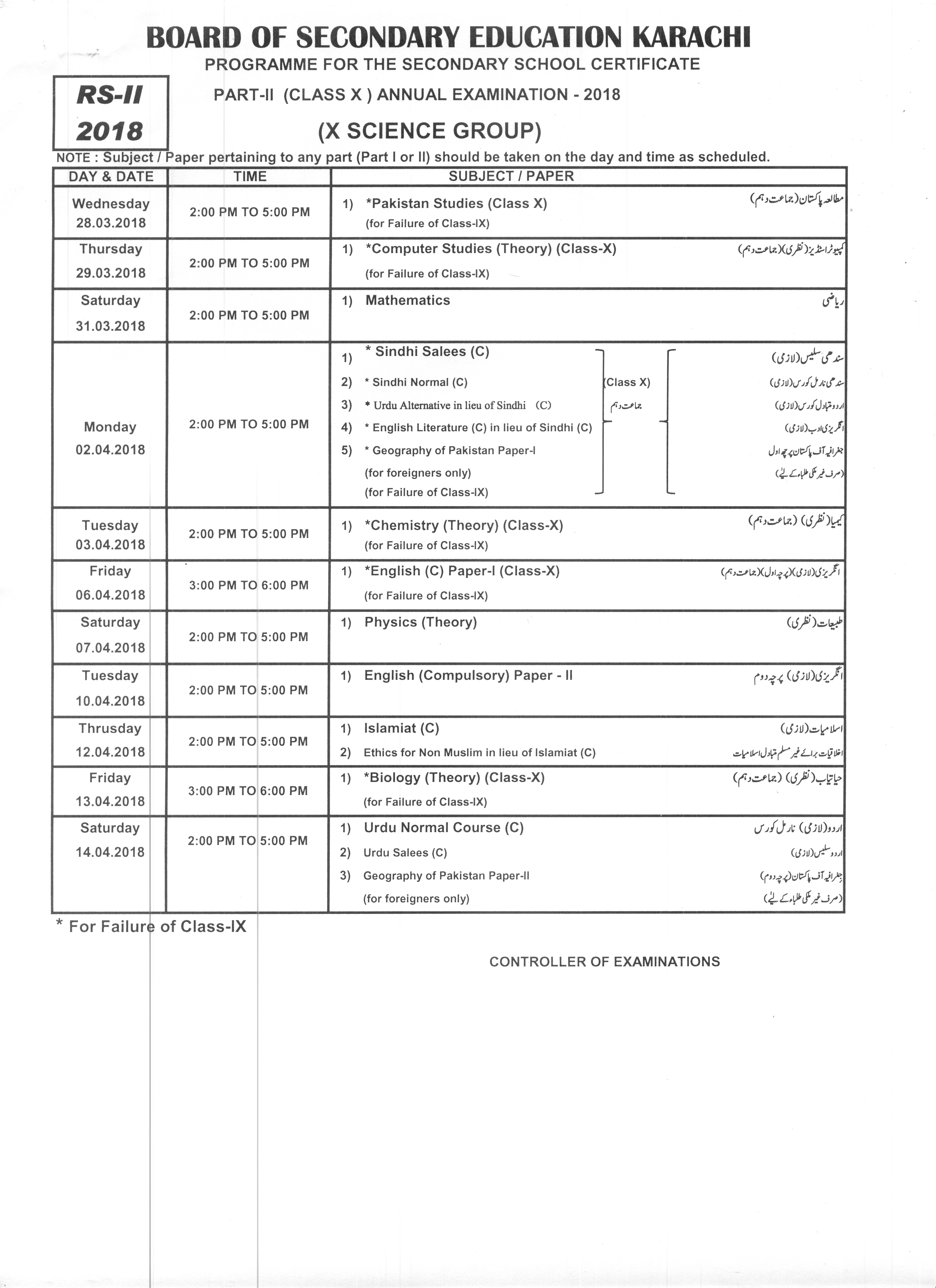 board karachi 9 date 2019 matric sheet Date Board 9th Sheet 10th 2018 Karachi Group Science Class