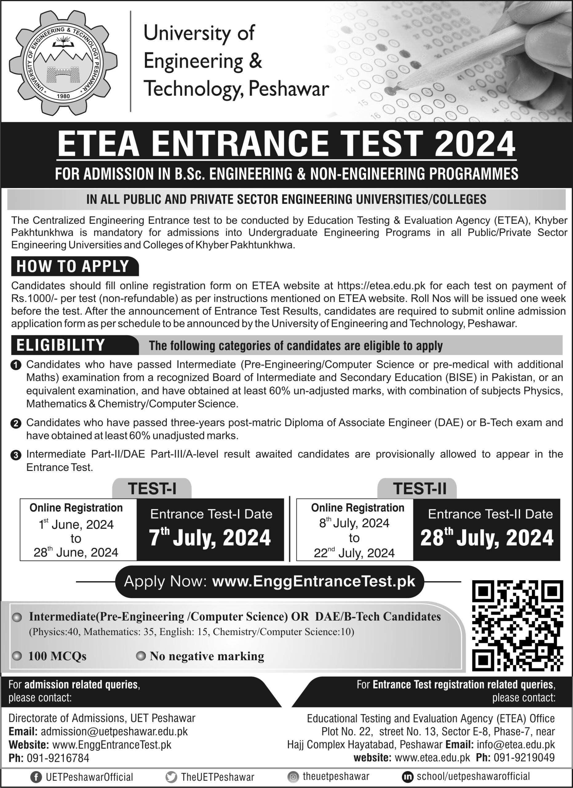 UET Peshawar Entry Test