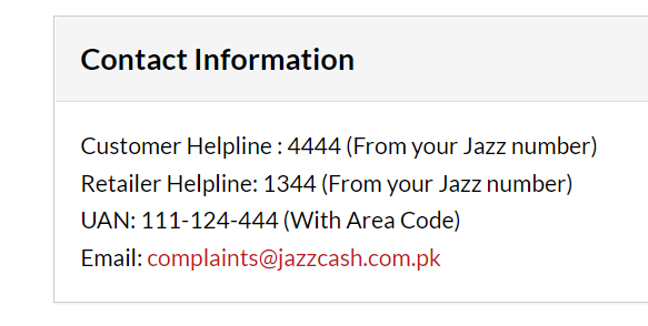 Jazzcash Helpline Number Account Details
