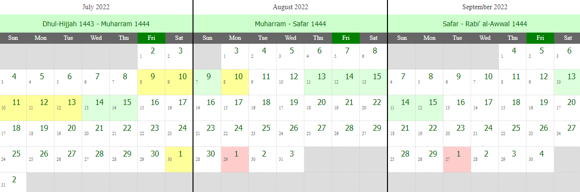 Islamic Calendar 2022 Pakistan