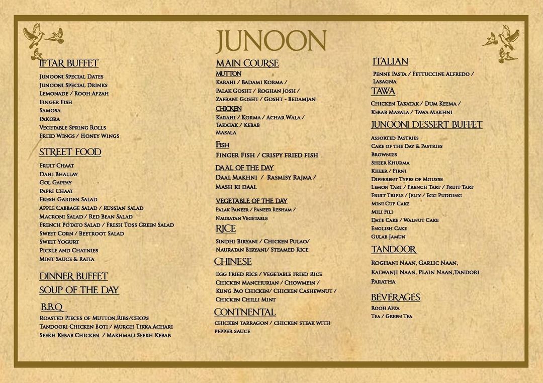 Junoon Restaurant Iftar Buffet: