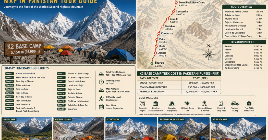 K2 Base Camp Trek Map in Pakistan