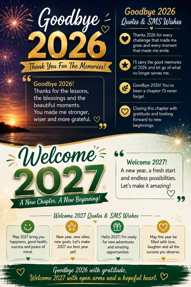 Goodbye 2026 Welcome 2027 Quotes SMS Wishes