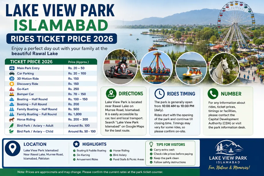 Lake View Park Islamabad Rides Ticket Price 2026